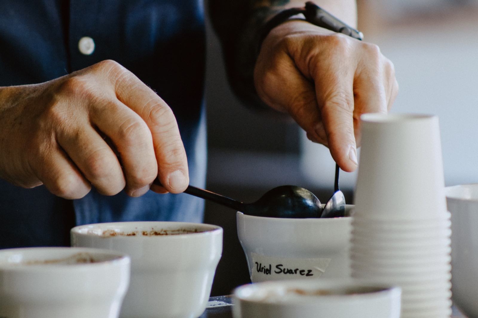 cupping coffee